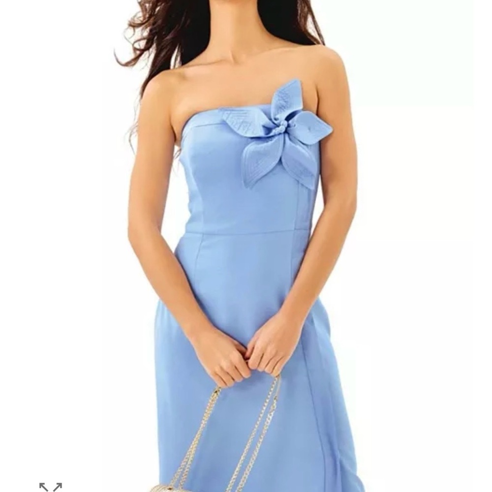 Lilly Pulitzer Strapless Periwinkle Dress with Floral Accent